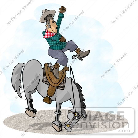 450x450 Cowboy Man Being Bucked Off Of A Bronco Horse In A Rodeo Clipart