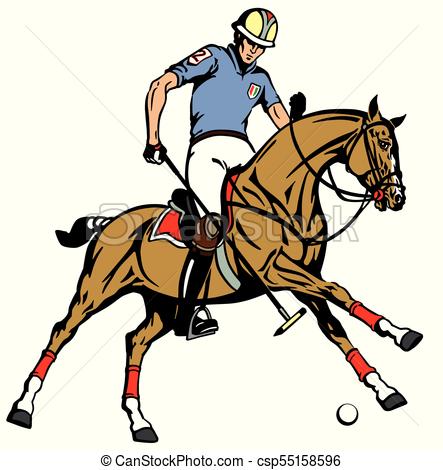 443x470 Equestrian Polo Sport Player Riding A Pony Horse And Eps