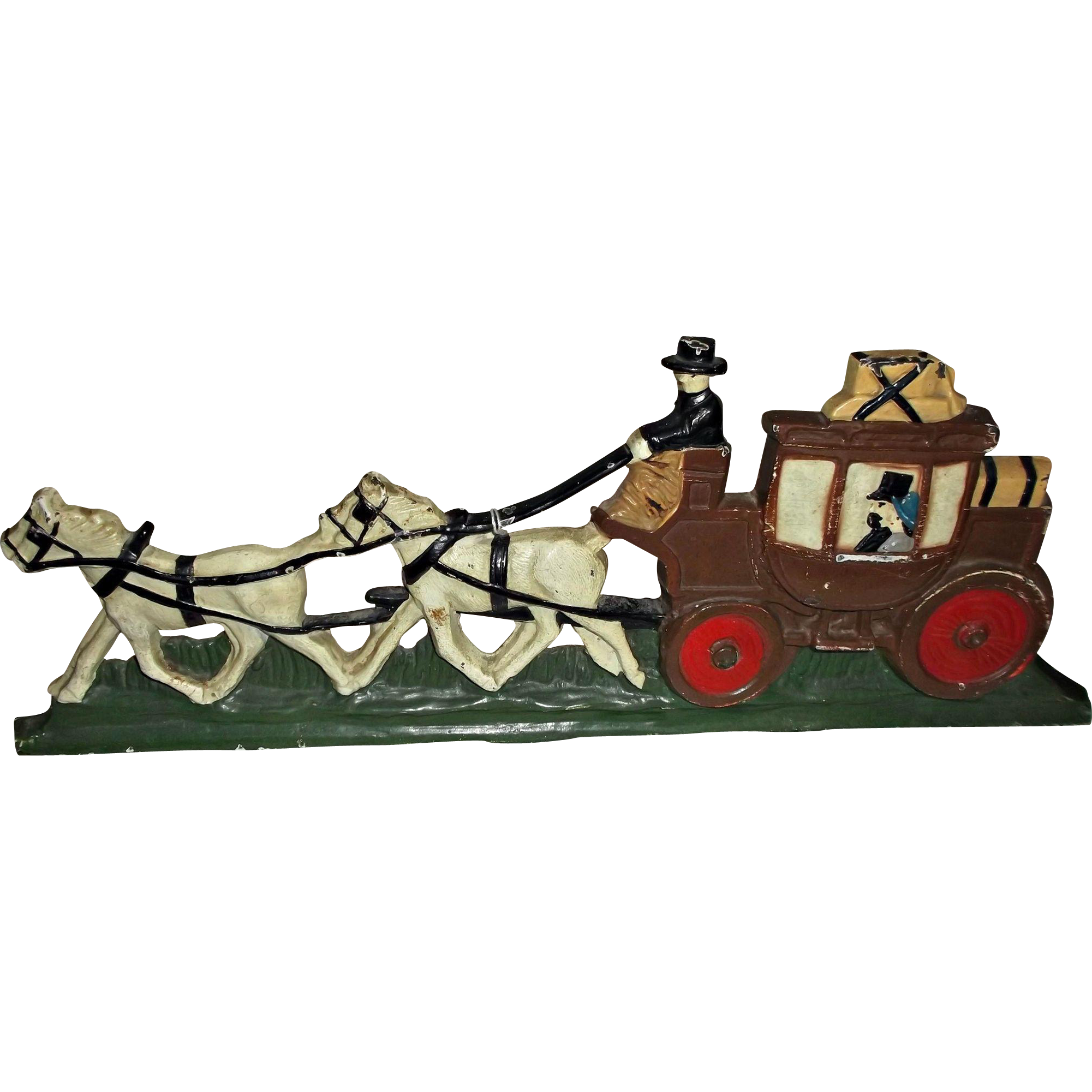 2001x2001 Cast Iron Door Stop Vintage Horse Drawn Carriage Painted Horse