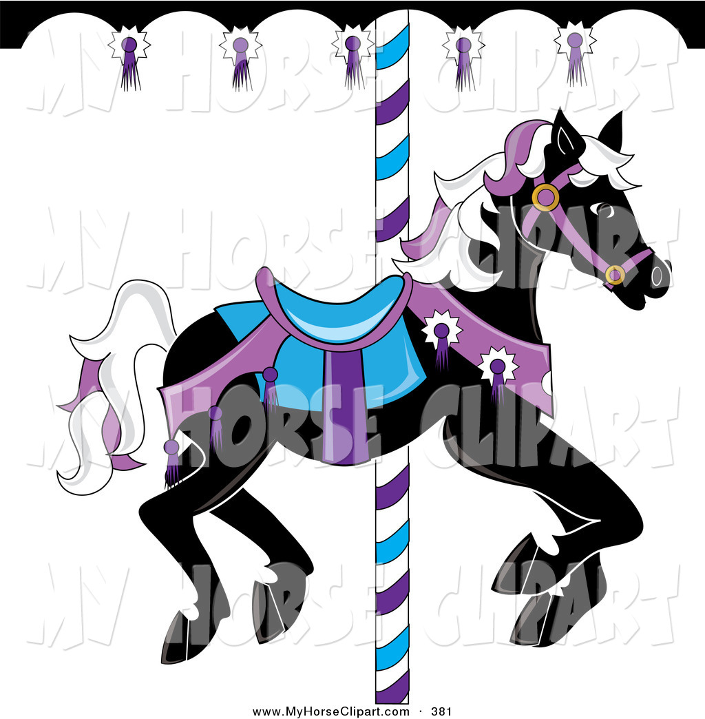 1024x1044 Clip Art Of A Black Carousel Horse With White And Purple Hair