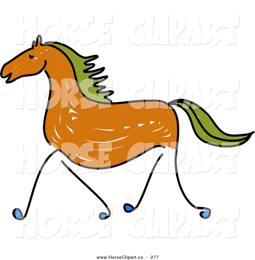 1024x1044 Clip Art Of A Sketched Brown Galloping Horse With Green Hair