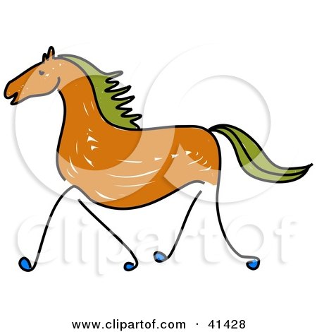450x470 Clipart Illustration Of A Sketched Brown Galloping Horse