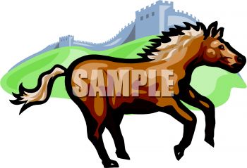 350x239 Picture Of A Horse Jumping By A Hill Of Grass In A Vector Clip Art