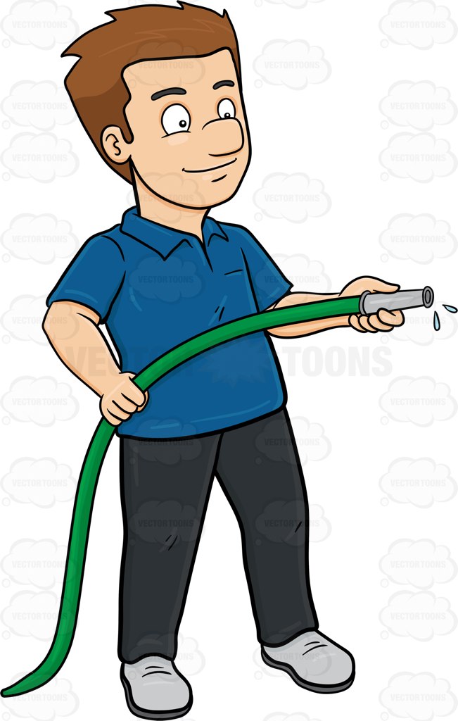 651x1024 A Man Holding A Garden Hose Cartoon Clipart Vector Toons