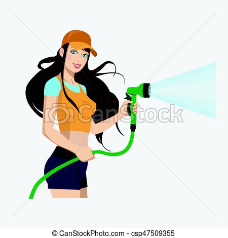 450x470 Girl With A Hose. Cleaning Service. Car Wash Clipart Vector