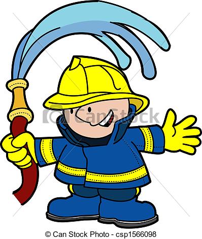 398x470 Illustration Of Fireman Holding Water Hose Vector