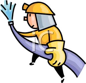 300x290 Side View Of A Fireman Holding A Fire Hose Clip Art Image