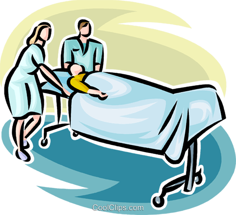 480x437 Person On A Gurney With Hospital Staff Royalty Free Vector Clip