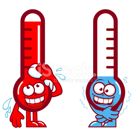 440x440 Hot And Cold Cartoon Thermometers Stock Vector
