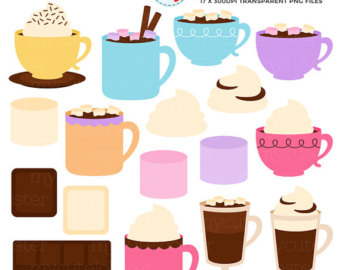 340x270 Festive Hot Chocolate Clipart Set Marshmallows Candy Cane