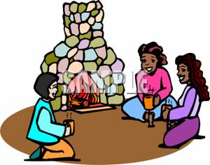 300x237 A Group Of Girls Sitting Around A Fire With Hot Chocolate Clipart