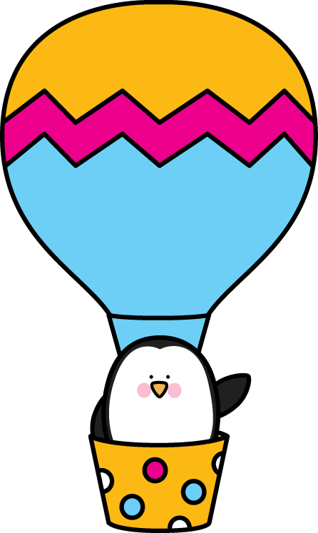 446x747 Penguin In A Hot Air Balloon. Transportation Clip Art