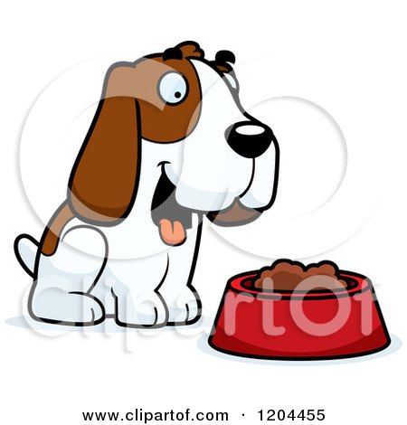 450x470 Cartoon Of A Cute Hound Dog By A Food Bowl