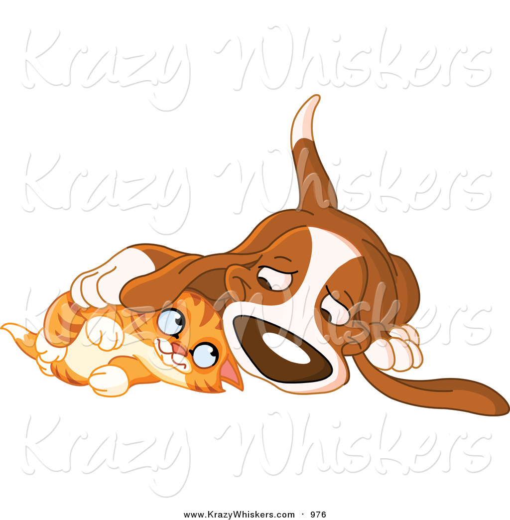 1024x1044 Critter Clipart Of A Basset Hound Dog And Ginger Kitten Cuddling