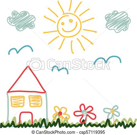 450x444 Kids Drawing Of Sunny Day House Eps Vectors