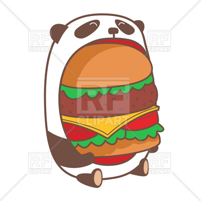 400x400 Hungry Kawaii Panda Eating Huge Burger Vector Image Vector