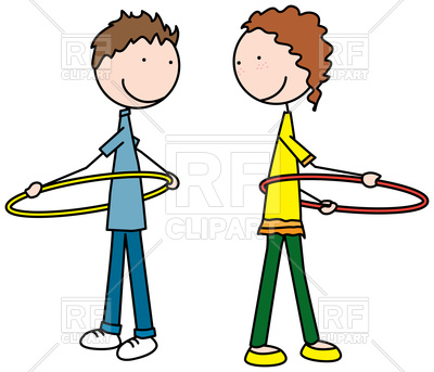 400x343 Cartoon Illustration Of A Boy And Girl Playing With Hula Hoop