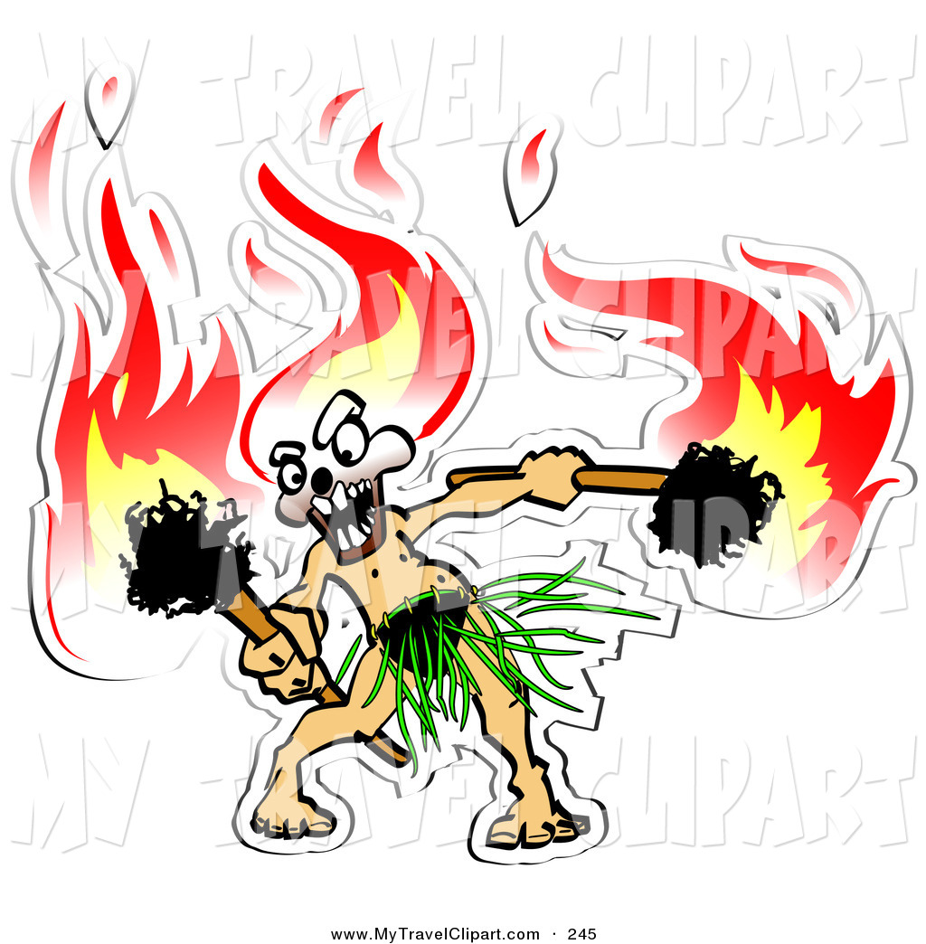 1024x1044 Clipart Of A Exotic Hula Dancer With Flaming Tiki Torches In Hand