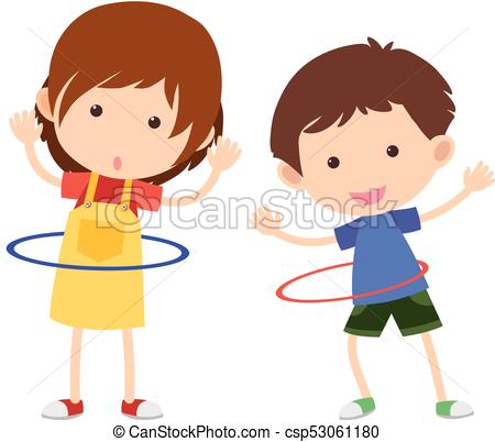 450x402 Two Kids Playing Hulahoop Illustration Vector