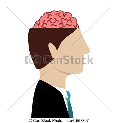 450x470 Open Head With Brain. Human Open Head Profile With Brain Eps