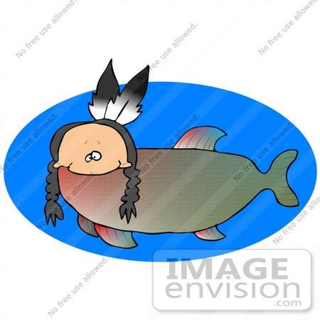 450x450 Clip Art Graphic Of A Native Fish With A Human Head With Breads