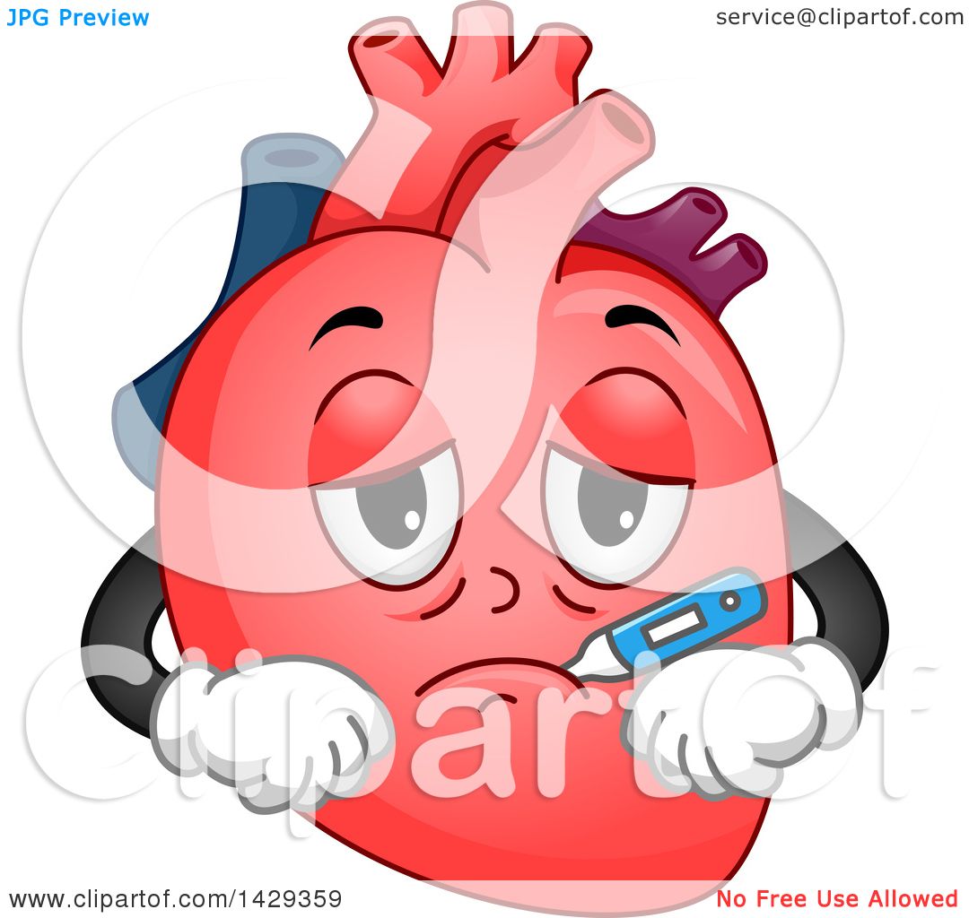 1080x1024 Clipart Of A Sick Heart Organ Mascot With A Thermometer