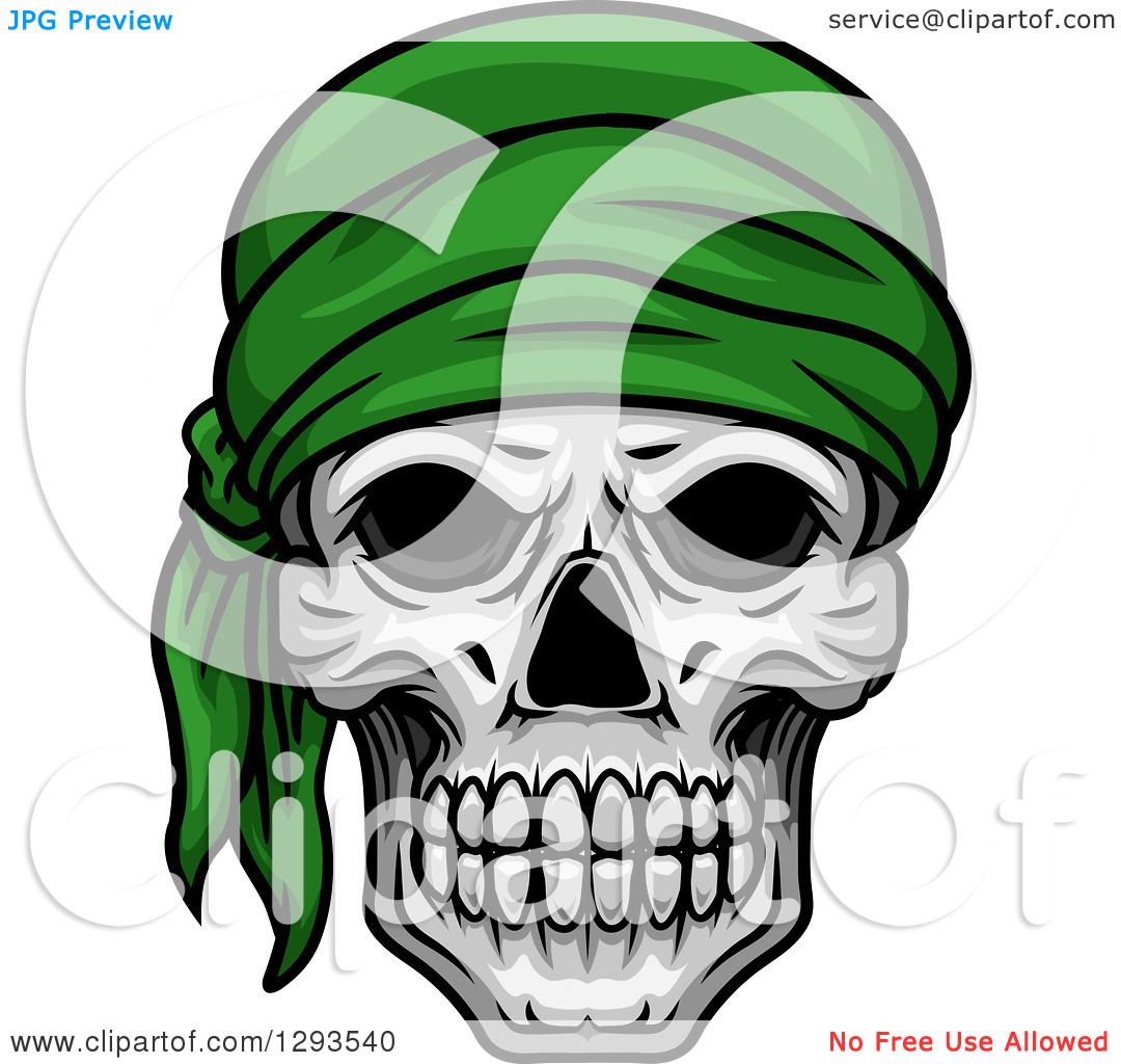 1080x1024 Clipart Of A Human Skull With A Green Bandana