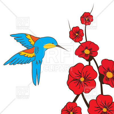 400x400 Hummingbird And Red Flowers Royalty Free Vector Clip Art Image