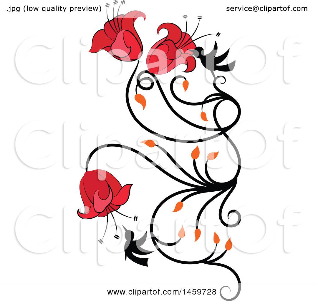 1080x1024 Clipart Of A Hummingbird And Red Flower Vine Design Element