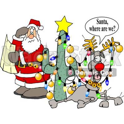 400x400 Humorous Clip Art Illustration Of Lost And Confused Santa Claus