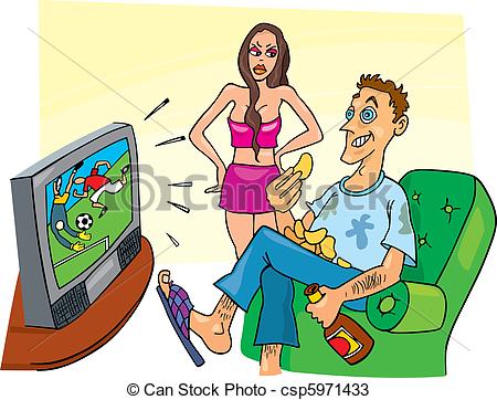 450x362 Humorous Illustration Of Sport Fan Watching Television