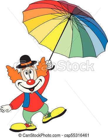 368x470 Cartoon Funny Clown Holding An Umbrella. Vector On White Clip