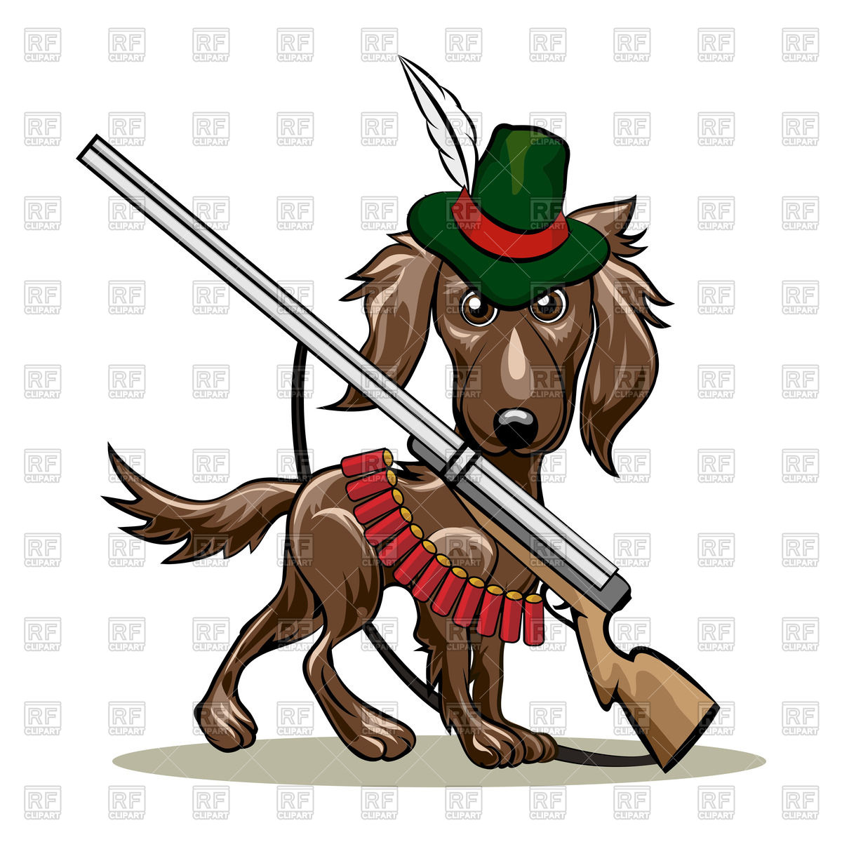 1200x1200 Dog In Hunter Hat And With Shotgun And Cartridges Royalty Free