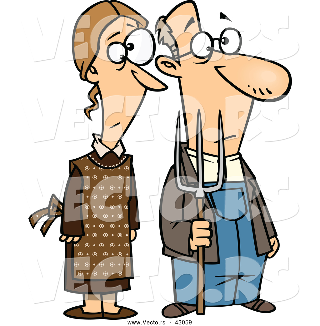 1024x1044 Vector Of A Cartoon Gothic Farmer Husband And Wife Standing Side