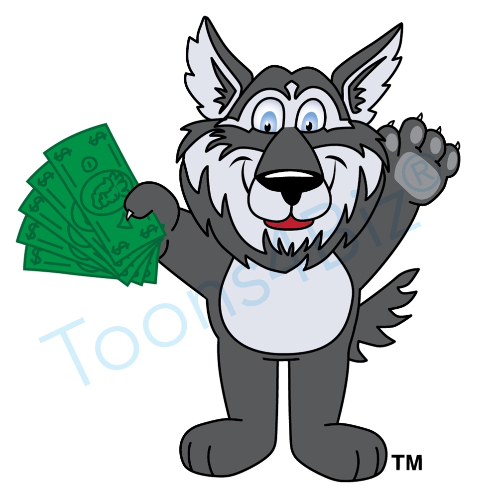 1000x1000 Husky Mascot Holding Money Clip Art Image