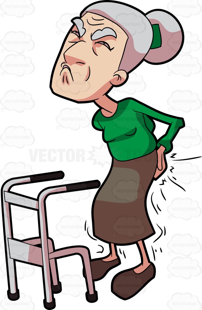 669x1024 A Grandma Experiencing A Sharp Pain On Her Buttocks Cartoon