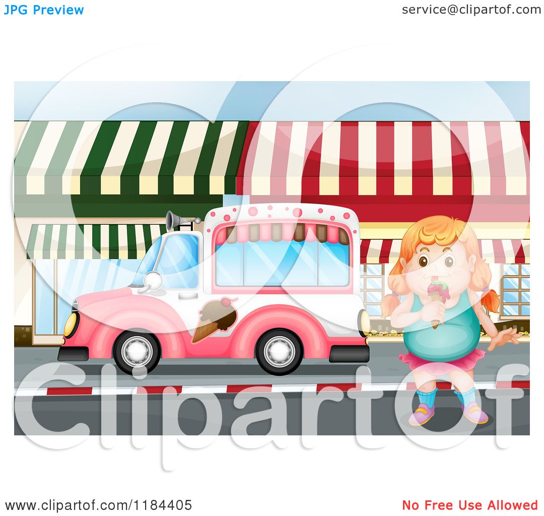 1080x1024 Cartoon Of A Chubby Girl Eating Ice Cream By A Truck