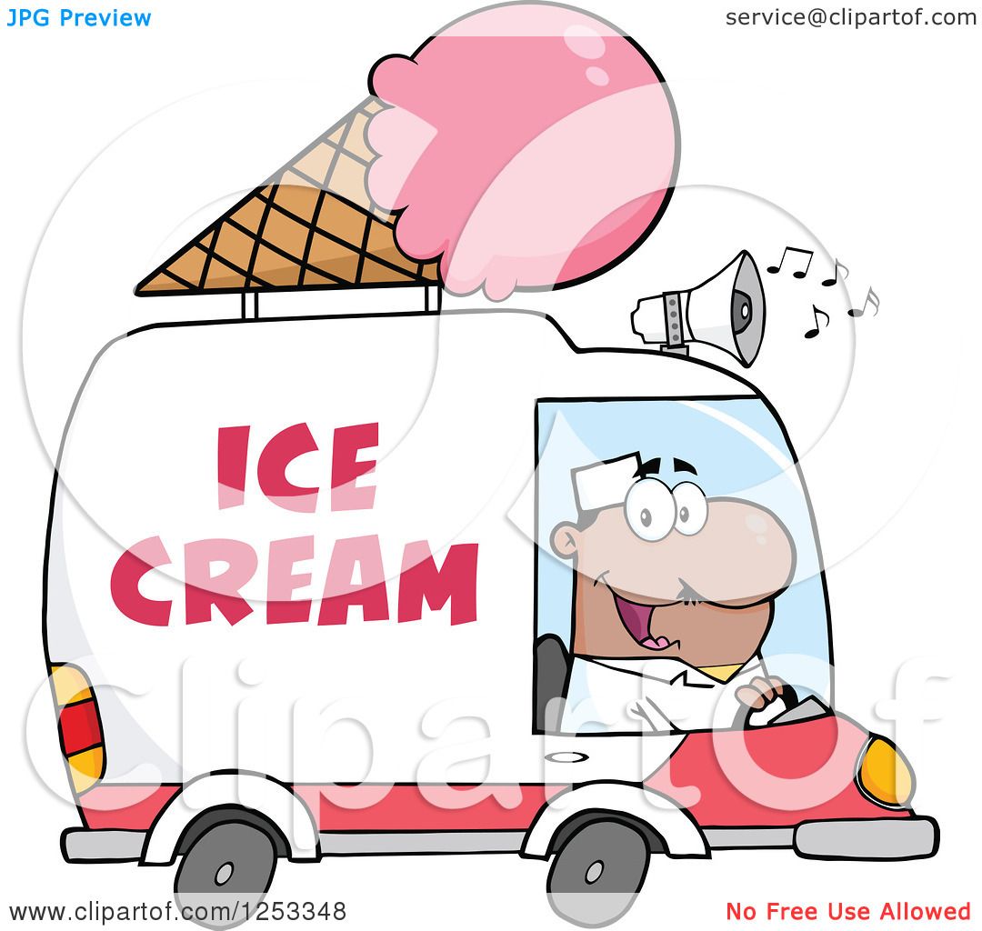 1080x1024 Clipart Of A Black Man Driving An Ice Cream Food Vendor Truck