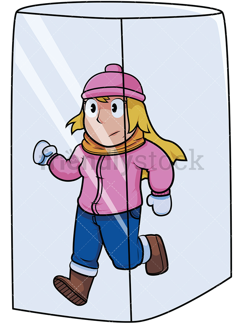 800x1067 Woman In Ice Cube Cartoon Vector Clipart