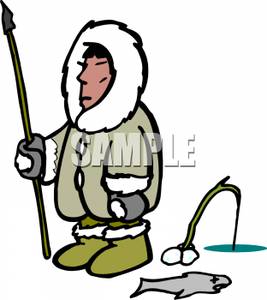 267x300 Royalty Free Clipart Image An Ice Fishing Eskimo With A Spear