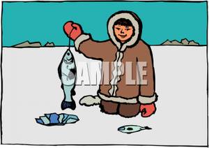 300x212 An Eskimo Ice Fishing Clipart Picture