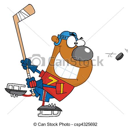 450x439 Grinning Bear Playing Ice Hockey Vector Illustration