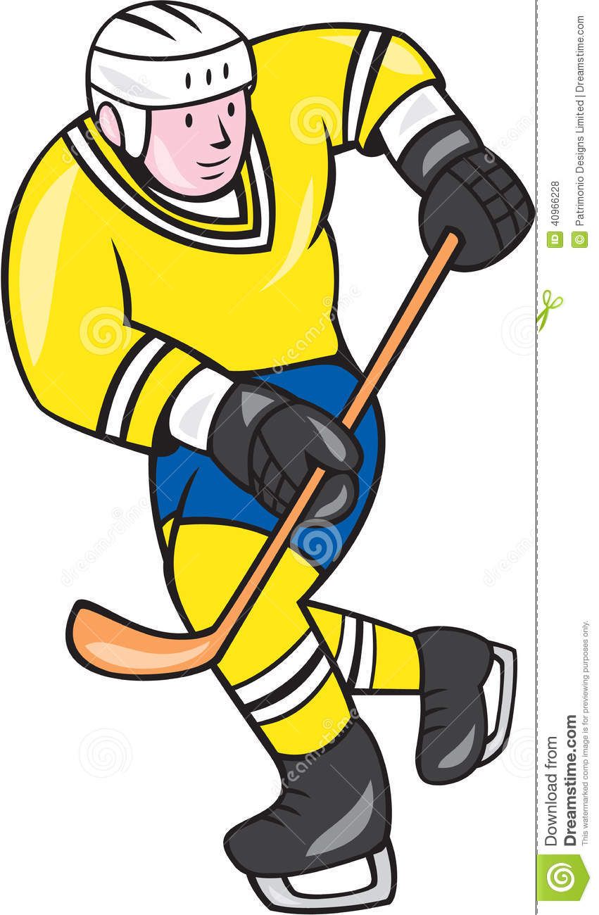 851x1300 Ice Hockey Player Holding Stick Cartoon Illustration Isolated