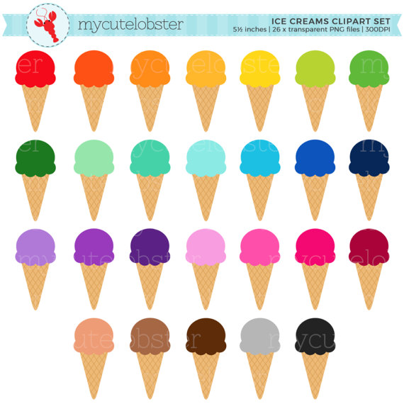 570x570 Rainbow Ice Creams Clipart Set
