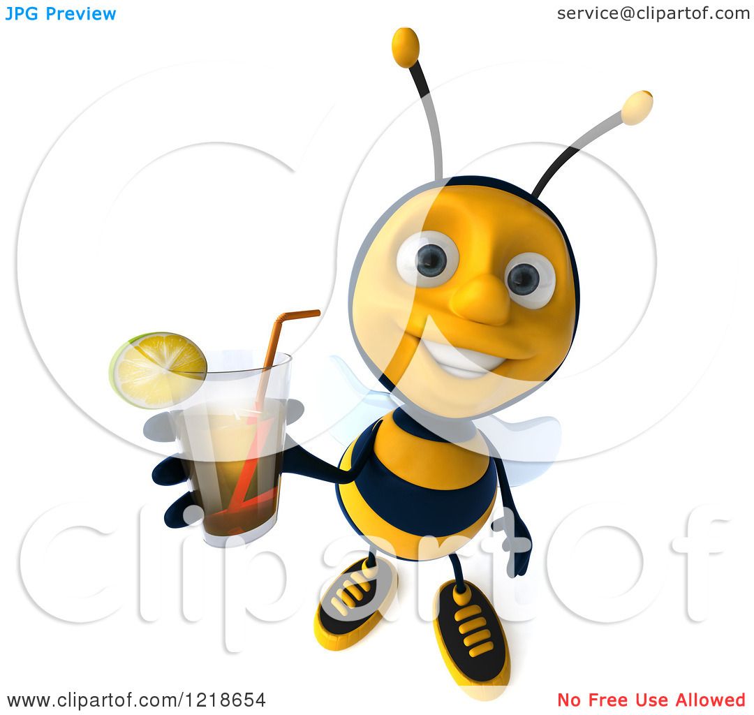 1080x1024 Clipart Of A 3d Bee Holding Up Iced Tea