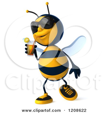 450x470 Clipart Of A 3d Bee Mascot Wearing Sunglassesd Walking
