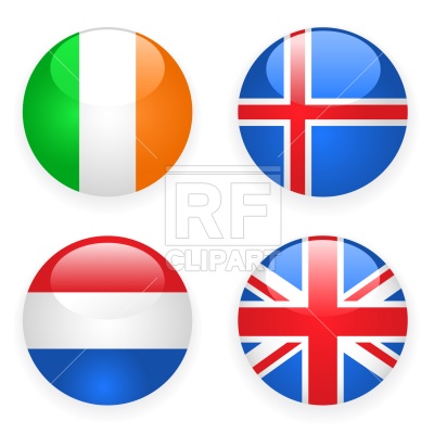 400x400 Ireland, Iceland, Great Britain And Netherlands Button Flags