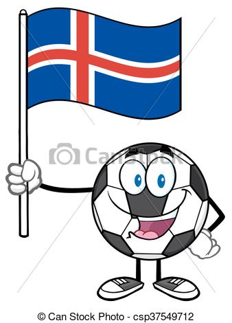 338x470 Ball Holding A Flag Of Iceland. Happy Soccer Ball Cartoon