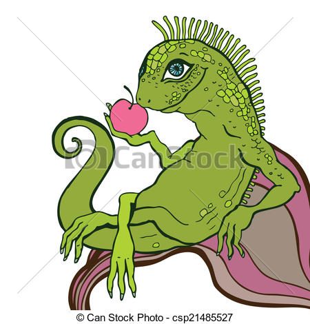 450x470 Lizard. Iguana Cartoon Hand Drawn Vector Illustration. Vector