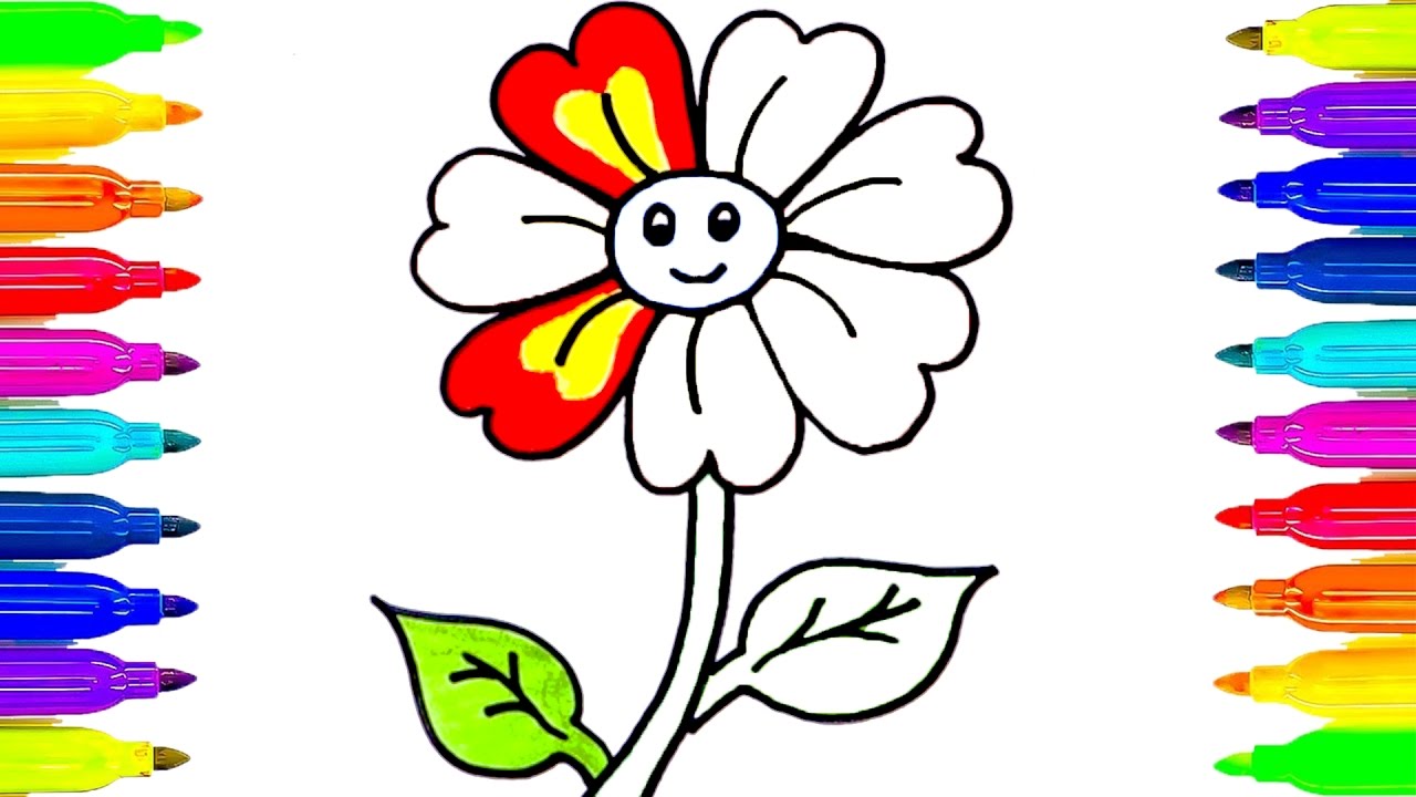 1280x720 How To Draw Flower For Kids Colouring Pages Learning Colors